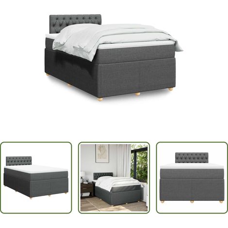 vidaXL Surmatelas - Sommier à lattes de lit avec matelas Gris foncé 120x200cm Tissu (1/5)