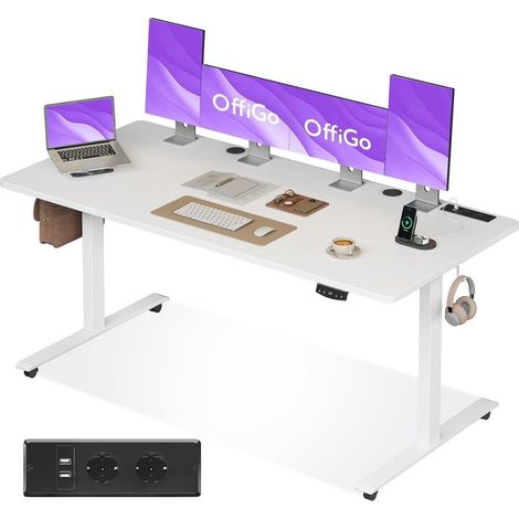 Schreibtisch Höhenverstellbar Elektrisch USB 2 Memory Weiß 180 x 70 cm (1/5)
