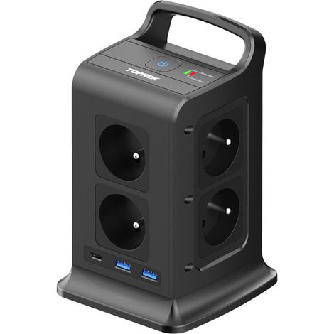 TOPEREK TP-VK3U8E-C Turm-Steckdosenleiste mit Griff, 8 Steckdosen, USB 5V 3,1A, 4000W, Überspannungsschutz, für Zuhause/Büro