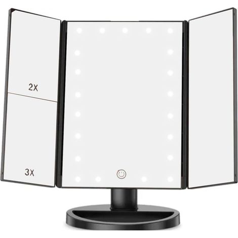 Specchio salone LED pieghevole tripla viso di nero USB con cavo, un piccolo specchio per il trucco per la camera ogni giorno (1/5)