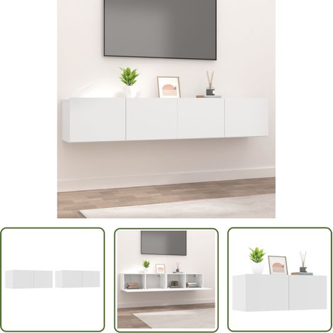 The Living Store TV-Schränke 2 Stk. Weiß 80x30x30 cm Holzwerkstoff - TV Schrank - Holzwerkstoff Möbel - Weißer TV Stand - Regal - Wohnzimmer Dekoration (1/5)