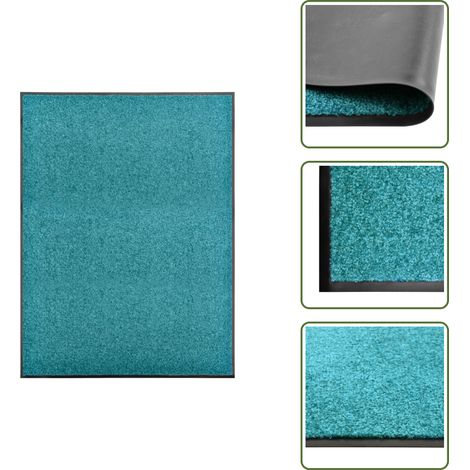 The Living Store Paillasson lavable Cyan 90x120 cm - Tapis de porte