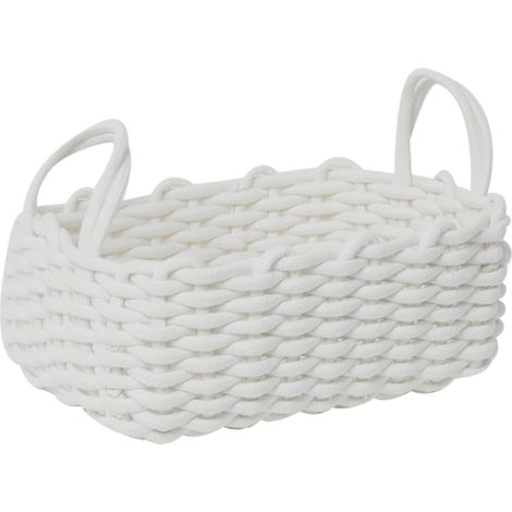 Panier de rangement en corde de coton tricoté à la main, style nordique, blanc, 36 x 25 x 15 cm / 14,2 x 9,8 x 5,9 pouces