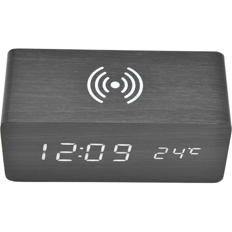 Digitaler Wecker mit kabelloser Ladefunktion, automatischer Temperaturerkennung, sicherer und stabiler LED-Beleuchtung, Schwarz (1/5)