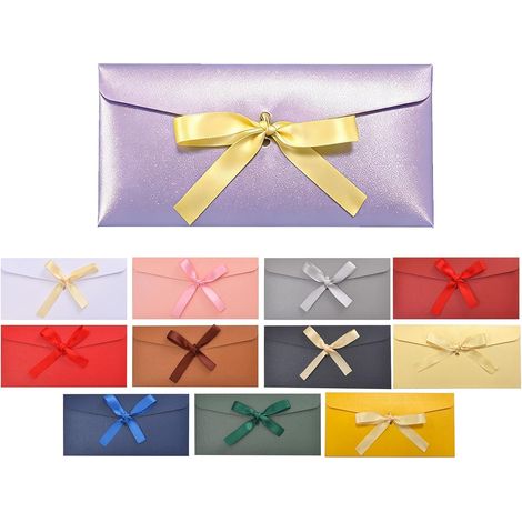 12 Retro Colorful Gift Envelopes - Kraft Paper Envelope Set with Ribbon, 22x11 cm, for Greeting Cards, Wedding Invitations, Christmas, Birthdays, Cakes - Festive Decorations (1/5)