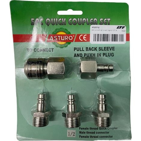 KIT ADATTATORI RACCORDI RAPIDI ARIA COMPRESSA ATTACCHI 5pz 1/2 ASTURO