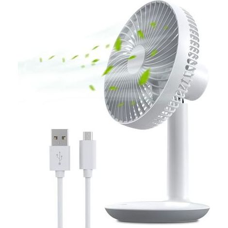 Ventilateur rechargeable USB avec batterie 4000 mAh - 4 vitesses, petit ventilateur de table silencieux de 16 cm, réglable à 50 °, ventilateur personnel portable (1/4)