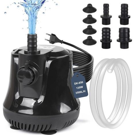 Pompe à Eau Submersible 130W 3500 L/H, Pompe d'aquarium Silencieux Pompe de Fontaine avec Interrupteur Réglable 4 Buses 1,6M Tuyau Flexible, Haut Débit Pompe pour Bassin, Étangs, Jardin (1/5)