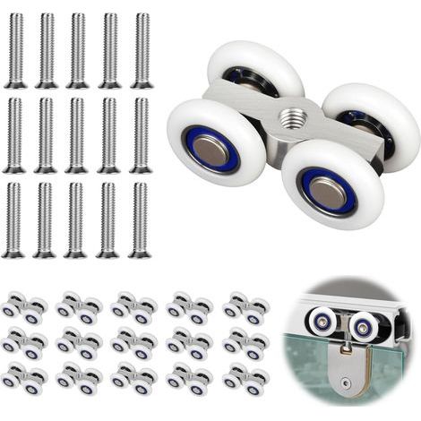 Schiebetürrollen-Set, 15 Stück, geräuscharm, Aluminiumlegierung, M6-Gewinde, inklusive 15 Schrauben, für Duschtüren, Fenster und Glasschiebetüren (1/5)