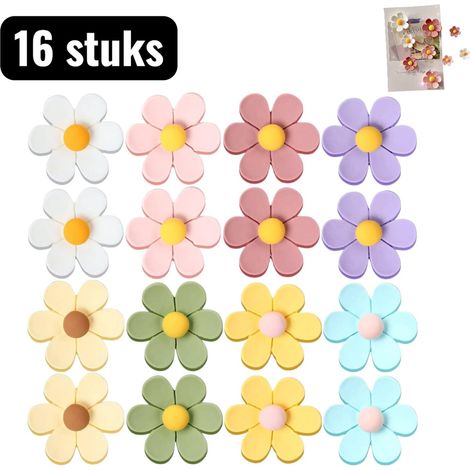 ZHIJIA PREMIUM Lot de 16 aimants pour tableau blanc et réfrigérateur, fleur colorée à six pétales, 3,5 cm, pour photos et notes (1/5)