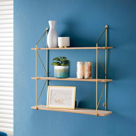 3 Tier Metal Wire Wall Floating Shelves-Gold