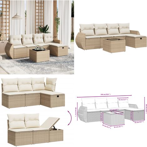 Salon de jardin avec coussins 6 pcs beige résine tressée - Ensemble Salon De Jardin - Mobilier De Jardin - Canapé Jardin - Chaise Lounge - Set Salon Exterieur - Home & Living (1/5)