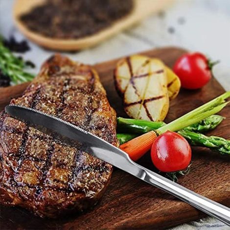 6 pcs Couteau de table, 23cm acier inoxydable couteau de Table Steak couteau vaisselle (argent) (1/4)