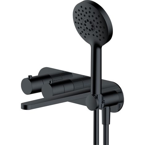RAK Petit Round Matt Black Wall Mounted Concealed Thermostatic Bath Shower Mixer Tap - RAKPER3306B