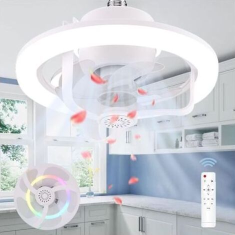 Ventilador de techo con luz LED de 50 W - Bombilla E27, mando a distancia, motor silencioso - Comodidad y ahorro para salón, dormitorio u oficina. (1/4)