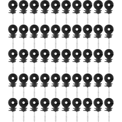50 Stück/Set schwarze Schraubringisolatoren für Elektrozäune, passend für Holzpfosten