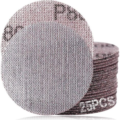 3 pouces 80 Grit Mesh disques de ponçage abrasif sans poussière, pratiquement sans poussière, boîte de 25 disques, disques de ponçage crochet et boucle pour le métal, le bois, les Composites