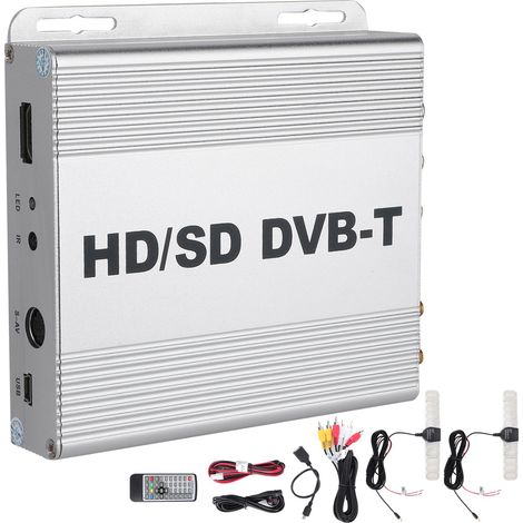 Bôîtier TV numérique DVB‑T double tuner 1920x1080P, télécommande incluse, DC 12‑24V 4 broches, argenté (1/5)