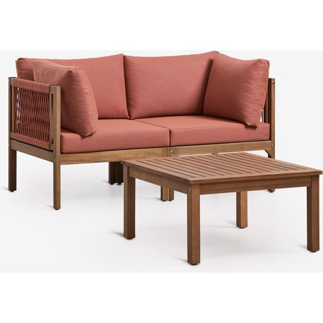 Ensemble de salon avec canapé modulaire 2 pièces avec accoudoirs et table basse en bois d'acacia Branson SKLUM Terracotta - Brun Acacia