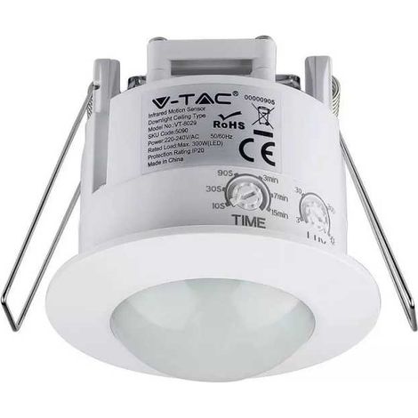 V-TAC VT-8029 Sensore di movimento infrarossi PIR 360° a incasso da soffitto  IP20 sku 5090