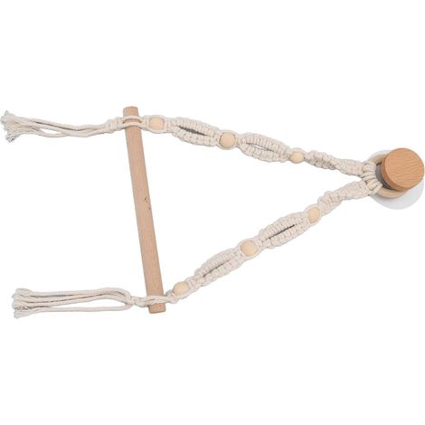 Handmade Rope Towel Rack, Vintage Wall Mount, Punch-Free Design, for Bathroom, Kitchen, Paper Towel Storage with Wooden Rod (1/5)