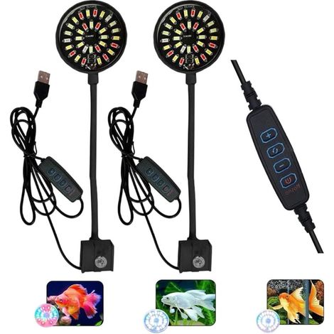 Set di 2 luci LED USB per acquari da 7W, illuminazione regolabile, per piante acquatiche e acquari d'acqua dolce, dotate di cavo di alimentazione da 95 cm, nero (1/4)