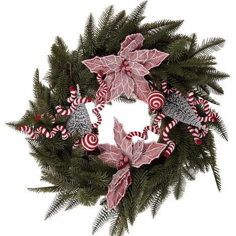 Couronne de Noël Décorative pour Porte et Mur en Plastique Vert Ø 60 x 20 cm - PANGIVO (1/3)