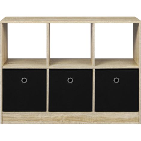 Étagère cube autoportante avec 3 tiroirs en tissu, rangement salon et bureau, bois clair et noir (1/5)
