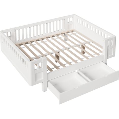 Letto a piattaforma 140 x 200 cm con sponda di sicurezza e 2 grandi cassetti, bianco (1/5)
