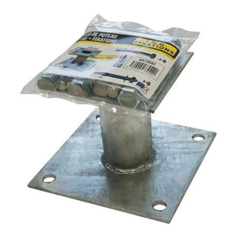 Pied de poteau fixe Avec FIXATIONS 140X140 Forte tenue à la corrosion Acier galvanisé à chaud