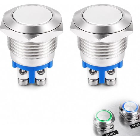 2 Pièces Bouton Poussoir Verrouillage 12V, Bouton Poussoir 19mm Sans Soudure Cosse à Vis, Métal pour Voiture Camion Bateau (1/5)