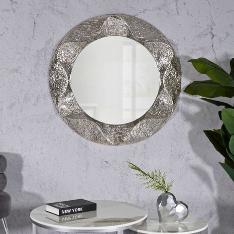 Specchio Dafateda, Cornice Effetto Materico, Forma Ovale, Tipologia a Parete, 104x104h cm Argento (1/5)