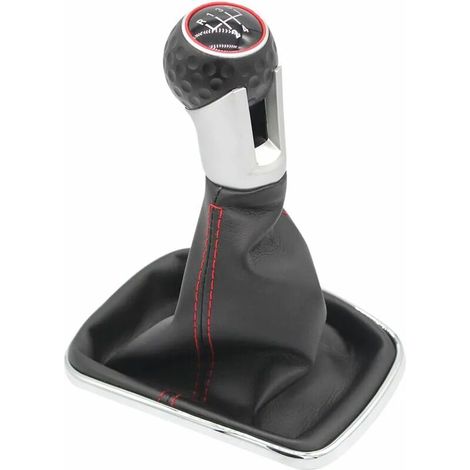 5-Gang-Schaltknauf mit Schaltmanschette, kompatibel mit VW Golf 4 IV 1J0711113, Ø 12 mm, schwarze rote Nähte, Plug-Play-Ersatzteil