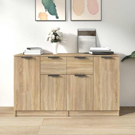 Lot de 2 Buffets Bahut Meubles de rangement Commode Chêne Sonoma 60x30x70 cm Bois d'ingénierie BV442948 - BonneVie (1/5)