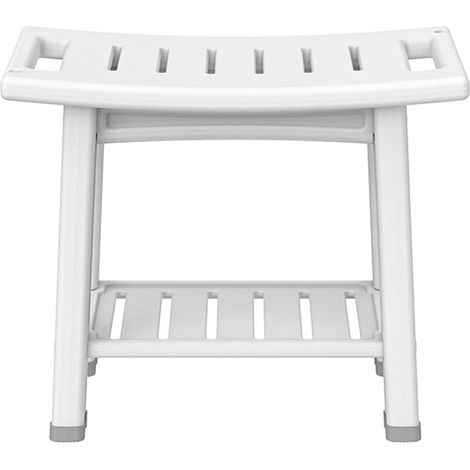 Shower Benches Durable Shower Chair 2-tier Storage Spaces and Dual Handles Waterproof Stool with Non-slip Pads for Shaving Legs Easy to Assemble for Bathroom/Indoor/Outdoor Use White Upgrade Version w (1/5)