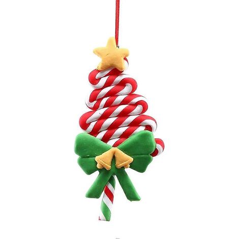 Weihnachtsbaumschmuck, weiche Tonfigur, roter und weißer Zuckerstangen-Lutscher, Weihnachtsbaumanhänger, Weihnachtsgeschenk, Jahr A (1/5)