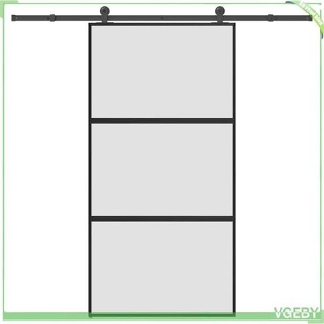 Porte coulissante - 3332940 - Verre trempé mat 5 mm - Cadre aluminium noir mat - Rail 213,5 cm (100 kg) (1/5)
