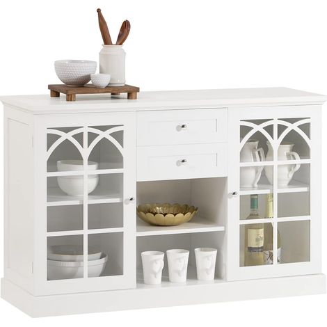 SoBuy Sideboard with 2 Glass Doors and 2 Drawers, Kitchen Dining Room Living Room Storage Cabinet Cupboard Sideboard,FSB79-W