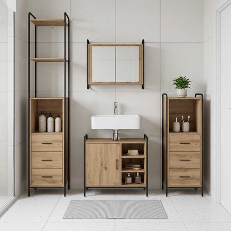 vidaXL Juego de Muebles de Baño 4 uds. Roble artisan (1/5)