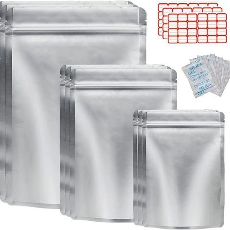 Lot de 50 sachets Mylar avec absorbeurs d'oxygène pour la conservation des aliments. refermables pour les céréales (1/5)