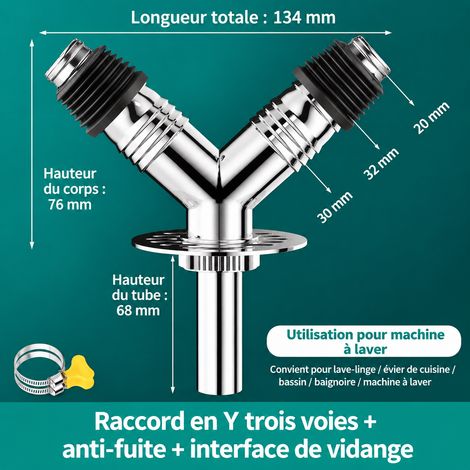 Raccord lave-linge: raccord en Y à 3 voies, couvercle de siphon de sol et tuyau anti-débordement, collier de serrage inclus 1 × 1 × 1 cm – Livraison gratuite