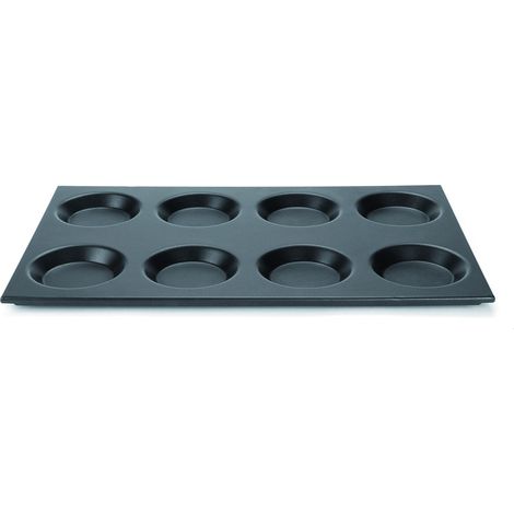 Pentole Agnelli COSA183/SS08 Teglia Gastronorm 1/1 con 8 Stampi da 11 cm, Antiaderente, Alluminio, Argento, 53x32.5 cm