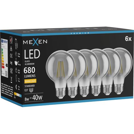 Mexen Vintis 6x Ampoule filament LED E27, G80, 8W, Chaleureuse - 2700K, 680 lm, fumée - L155-E27-0827-70x06 (1/5)