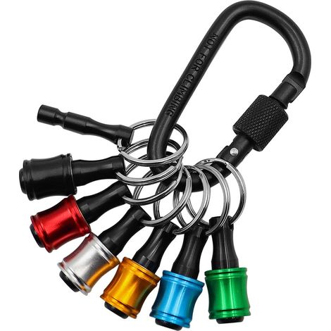 Lot de 6 porte-embouts de tournevis à tige hexagonale, 1/4" en alliage d'aluminium, adaptateur douille vis d'extension changement rapide avec mousqueton noir (1/5)