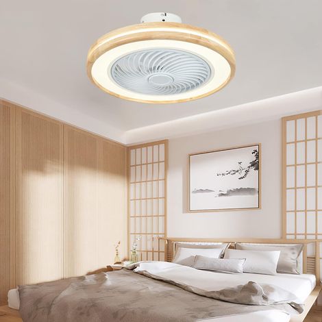 Ventilateur Plafond avec Lumiere en Bois Silencieux LED Dimmable DC Réversible 3 Vitesse Timer Bladeless Design Lustre Ventilateur Hiver été Mode (1/5)