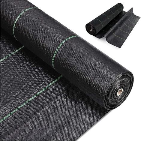 90g/1 pied carré，Toile de paillage , Géotextile, Toile de contrôle des mauvaises herbes dans le jardin, Tapis noir agricole, Inhibiteur de racines, Contrôle des mauvaises herbes, Toile perméable à l'e (1/5)