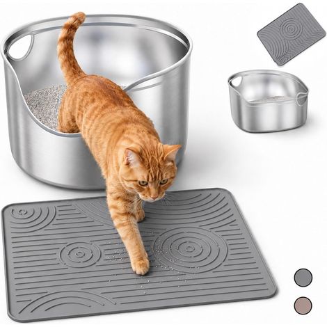 Silicone Cat Litter Mat, 40 x 30 cm, Grey, Small, Waterproof and Washable, Non-Slip, Urine Resistant (1/5)