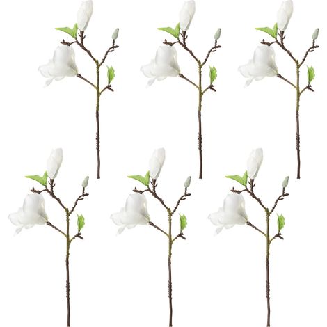 Lot de 6 fleurs artificielles magnolia blanches en tige fausse plastique déco mariage salon bureau restaurant (1/5)