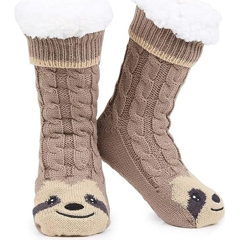 Chaussettes douces pour femmes et adolescentes, doublées en sherpa, à motifs animaux et semelles antidérapantes, taille unique - Idée cadeau pour femmes (1/5)