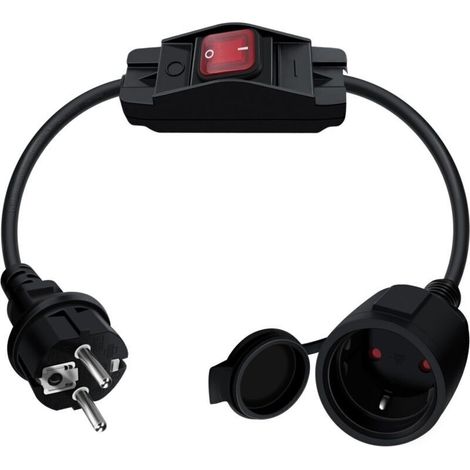Cable D'extension Schuko avec Interrupteur 16A 250V Rallonge électrique Courte Schuko,Câble Court 2 AC Prise IP44 pour Une Utilisation Extérieure ou Intérieure, à La Maison, Au Bureau (0.5)